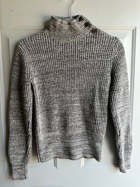 GAP Women’s Gray Marled Cowl Neck Sweater with Button Detail